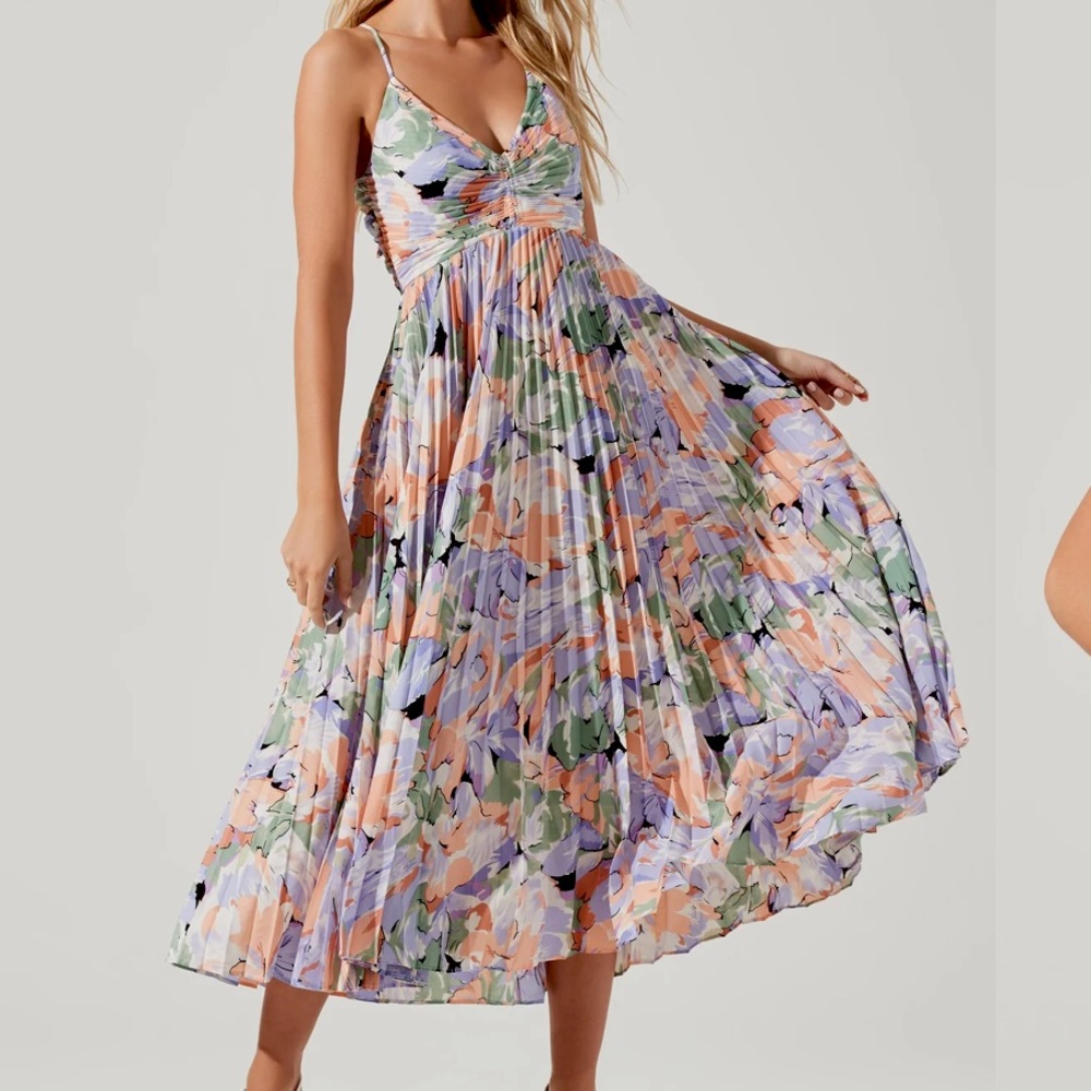 Astr Lavender Peach Floral Midi Dress